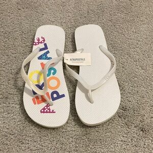 Aeropostale White Flip Flops with Multicolor Logo